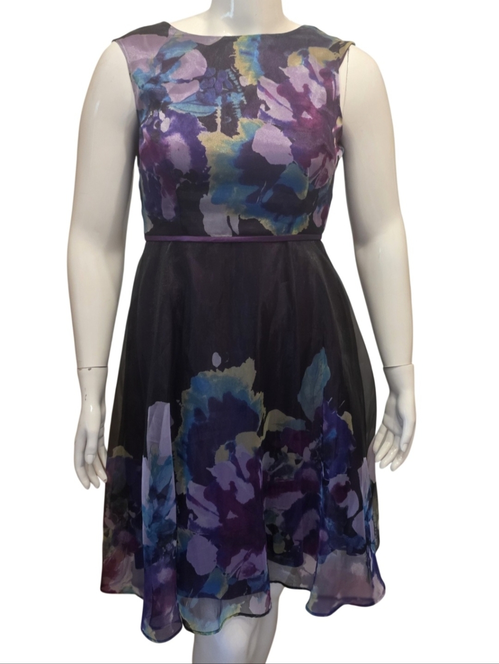 Tahari ASL Sleeveless Purple Floral Fit-and-Flare Dress Size 8 NWT - Picture 8 of 15